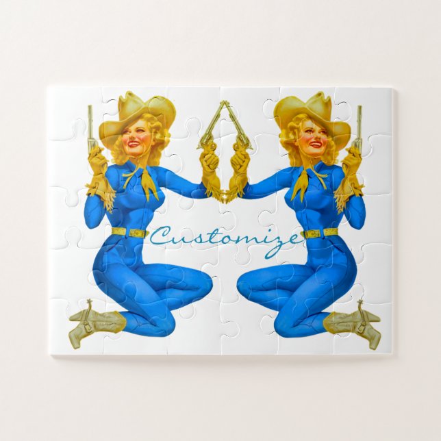 Quebra-cabeça Caubói de Capa e Revólver Pin-up Thunder_Cove (Horizontal)