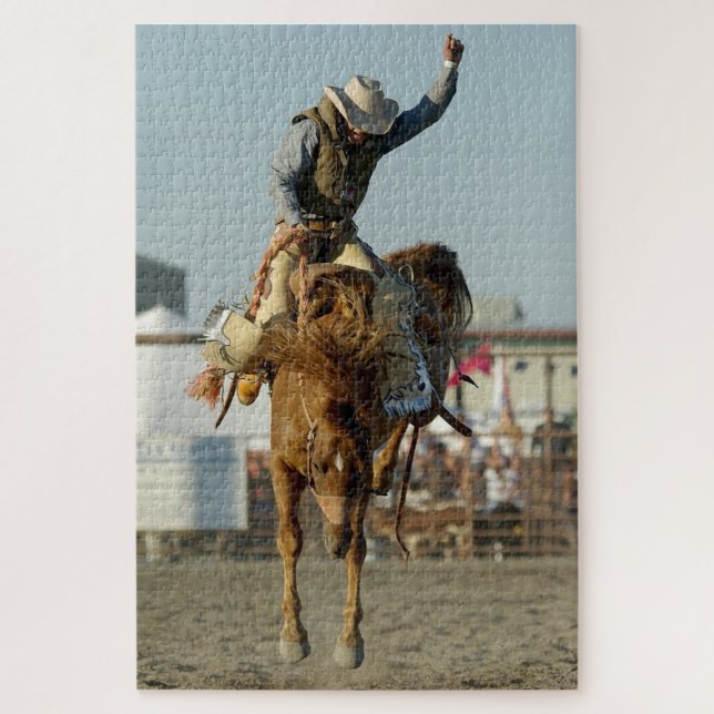 Quebra-cabeça Caubói De Rodeio Cavalo Empinando Cavalgada Selvag (Vertical)