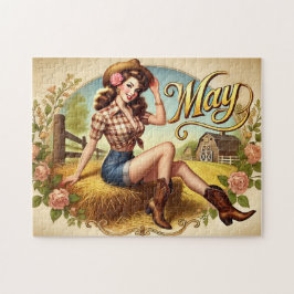 Quebra-cabeça Caubói Retrô Feminino de Maio Pin-Up Country