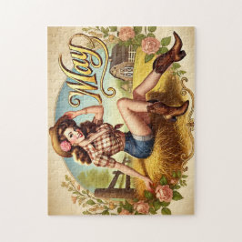 Quebra-cabeça Caubói Retrô Feminino de Maio Pin-Up Country 