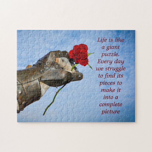 Quebra-cabeça Cavaleiro com um coração com ditado (Horizontal)