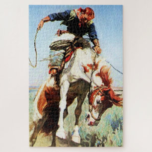 Quebra-cabeça “Cavaleiro de Bronco” Arte Ocidental por W Herbert