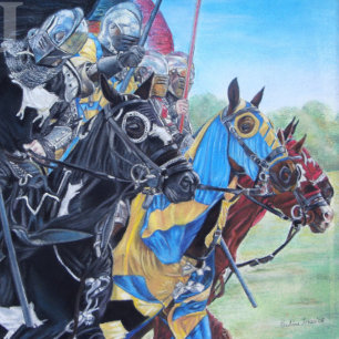 Quebra-cabeça cavaleiros medievais jorrando em cavalos arte hist