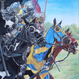 Quebra-cabeça cavaleiros medievais joujando em cavalos histórico