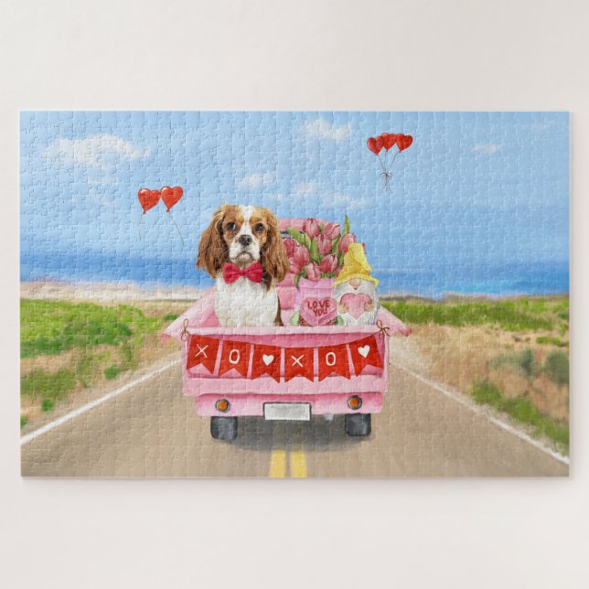 Quebra-cabeça Cavalier King Cachorro Caminhão de Dia dos Namorad (Horizontal)