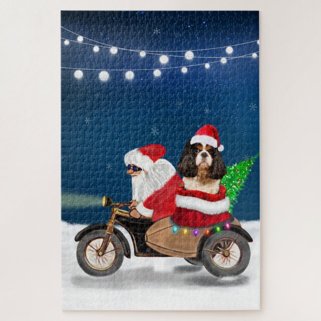 Quebra-cabeça Cavalier King Cachorro Natal Papai Noel  (Vertical)