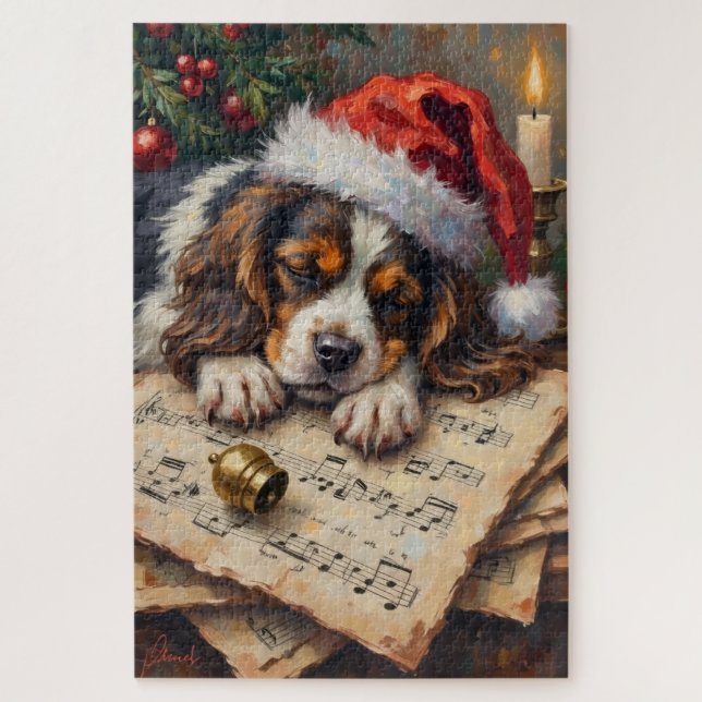Quebra-cabeça Cavalier King Charles Dormindo sobre Canções de Na (Vertical)