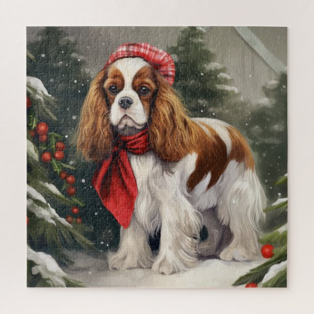 Quebra-cabeça Cavalier King Charles Spaniel Cachorro Natal (Vertical)