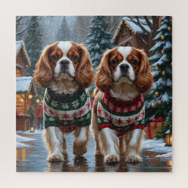 Quebra-cabeça Cavalier King Charles Spaniel Dogs Christmas Snow  (Vertical)