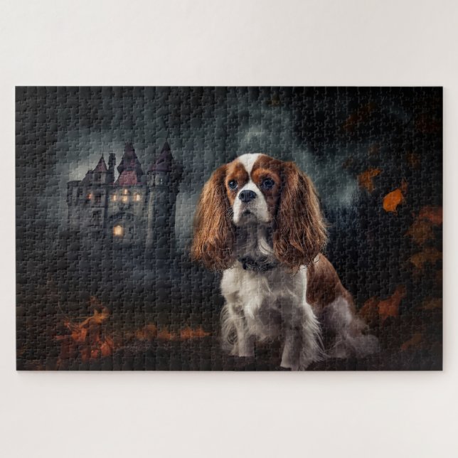 Quebra-cabeça Cavalier King Charles Spaniel Halloween Scary (Horizontal)