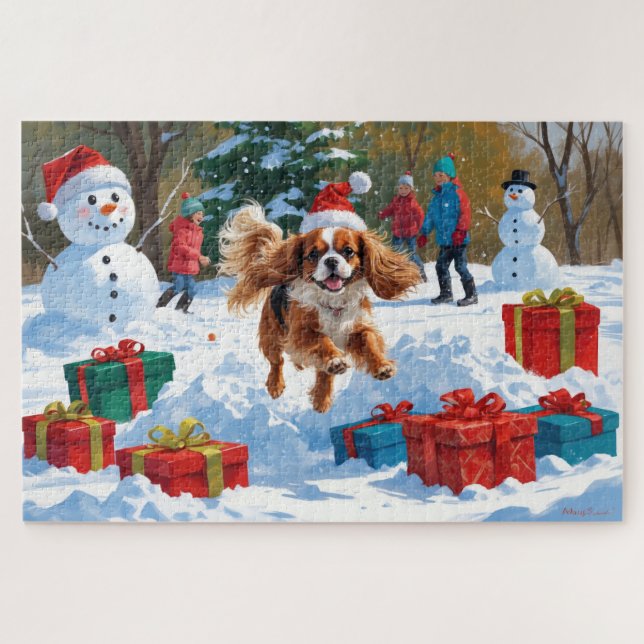 Quebra-cabeça Cavalier King Charles Spaniel na Neve com Natal  (Horizontal)