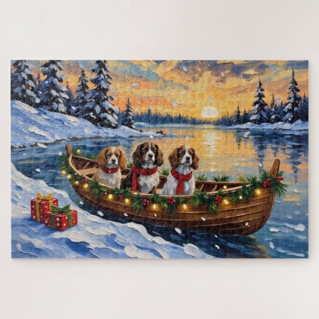 Quebra-cabeça Cavalier King Charles Spaniel Natal no Barco (Horizontal)