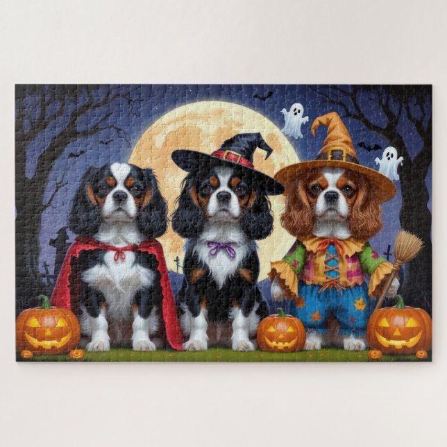 Quebra-cabeça Cavalier King Charles Spaniel Pumpkin Halloween (Horizontal)