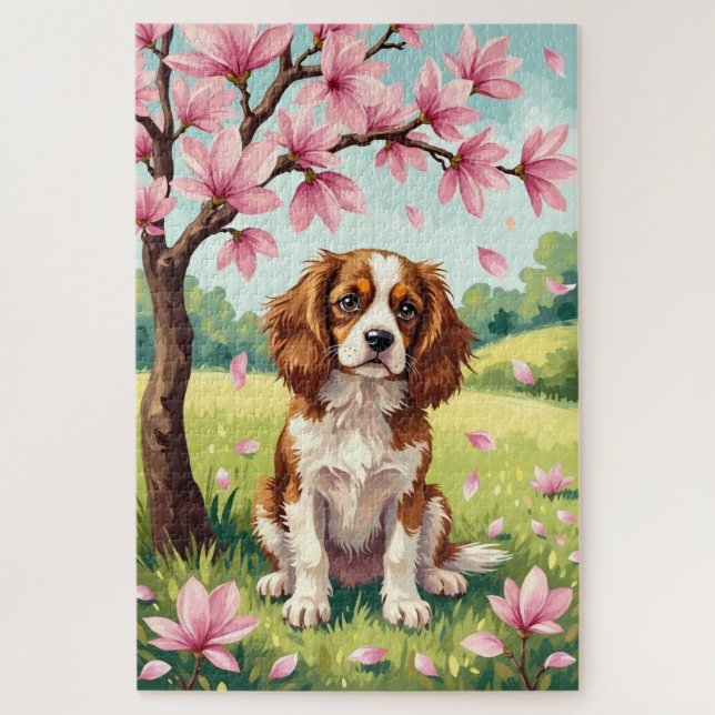 Quebra-cabeça Cavalier King Charles Spaniel Spring Blossom Dog (Vertical)