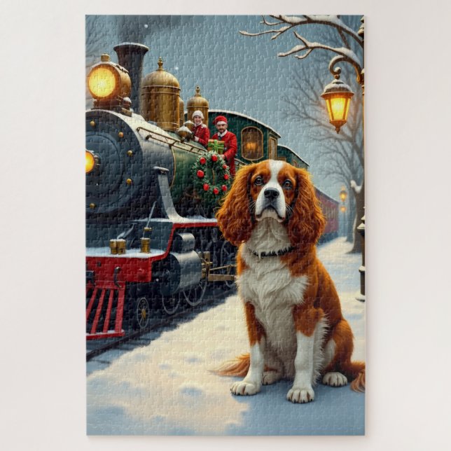 Quebra-cabeça Cavalier King Charles Spaniel Trem de Natal (Vertical)