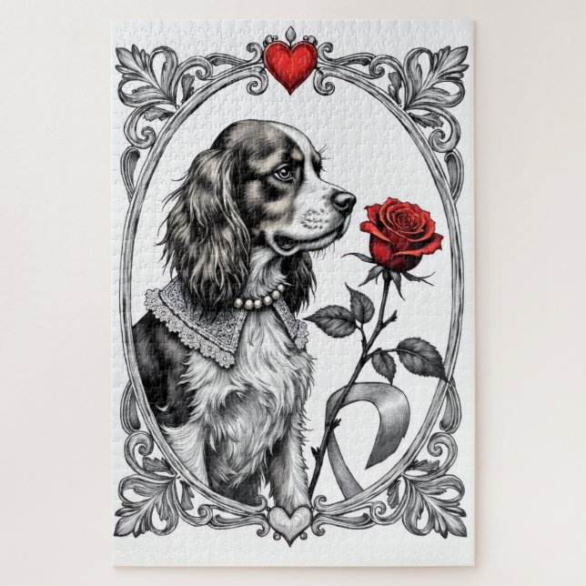 Quebra-cabeça Cavalier King Charles Victorian Gravura do Dia dos (Vertical)