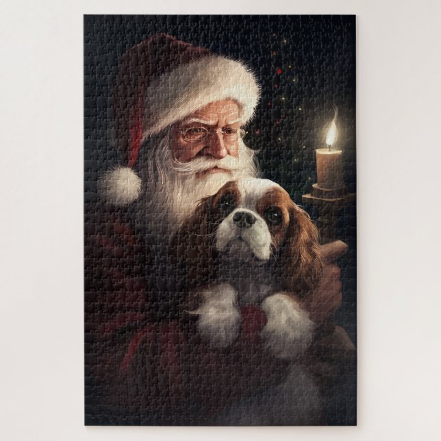 Quebra-cabeça Cavalier King com Papai Noel Natal Festivo (Vertical)