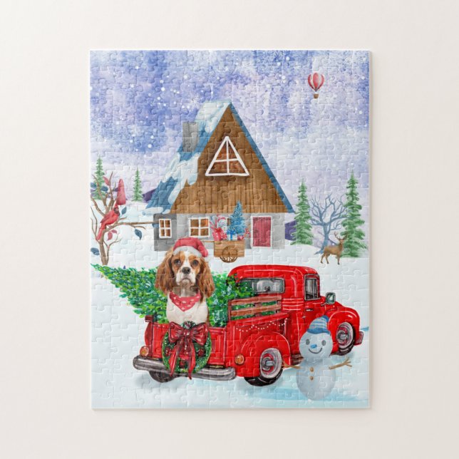 Quebra-cabeça Cavalier King Dog Em Neve De Caminhão No Parto De  (Vertical)