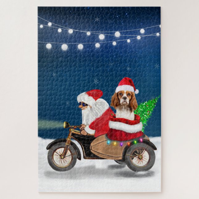 Quebra-cabeça Cavalier King Dog Papai Noel (Vertical)