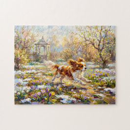 Quebra-cabeça Cavalier Spaniel no Jardim de Primavera em Flor