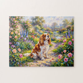 Quebra-cabeça Cavalier Spaniel no Jardim de Verão junto ao Lago