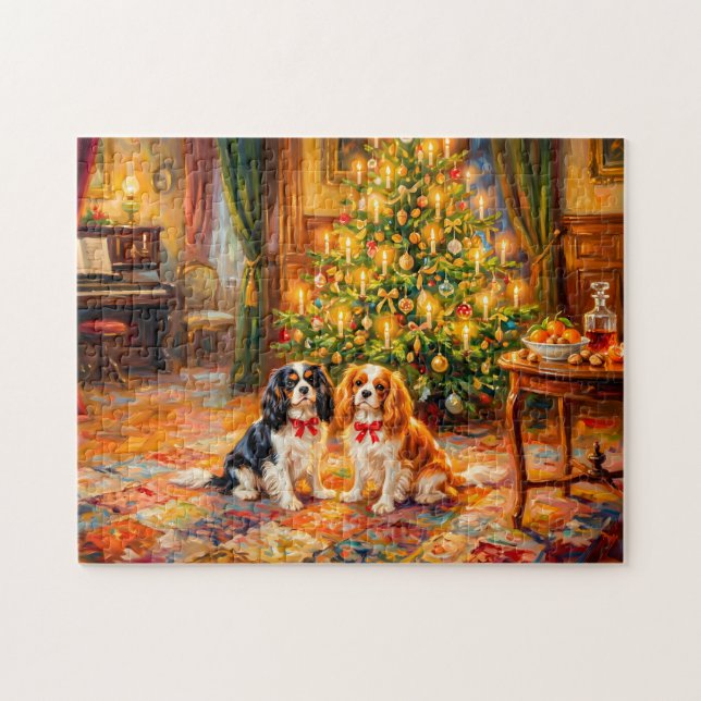 Quebra-cabeça Cavalier Spaniels na Árvore de Natal (Horizontal)