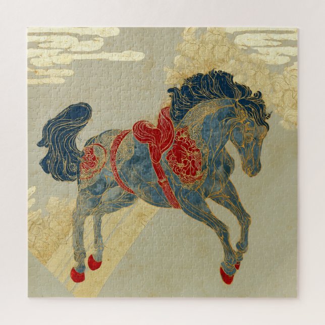 Quebra-cabeça Cavalo Azul Real Ornamentado (Vertical)