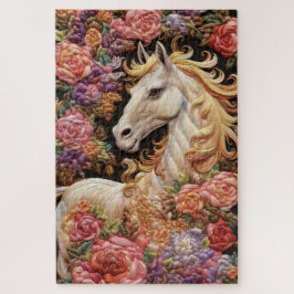 Quebra-cabeça Cavalo branco e bordados de Rosas