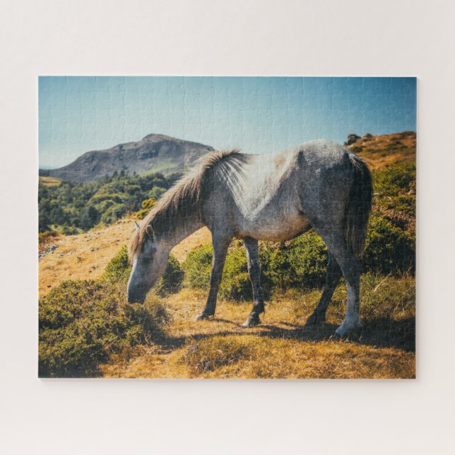 Quebra-cabeça Cavalo Branco e Cinza Espalhando com Sol brilhando (Horizontal)