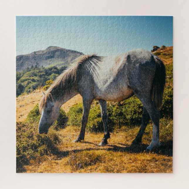 Quebra-cabeça Cavalo Branco e Cinza Espalhando com Sol brilhando (Vertical)