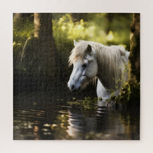 Quebra-cabeça Cavalo Branco em Pond (Vertical)