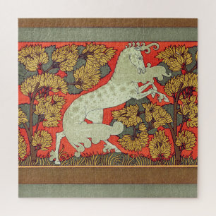 Quebra-cabeça CAVALO BRANCO RAMPANTE, ÁRVORES NA WOODLAND Art No