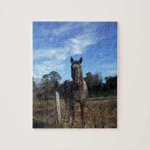 Quebra-cabeça Cavalo castanho de chocolate em azul