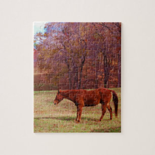 Quebra-cabeça Cavalo castanho num campo de grama