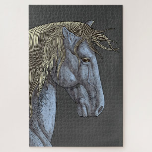 Quebra-cabeça Cavalo Cinza Majestoso com Crina Fluindo