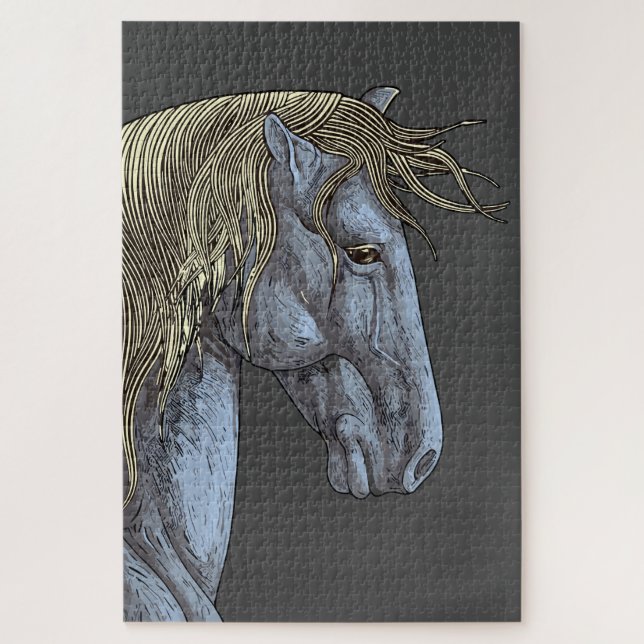 Quebra-cabeça Cavalo Cinza Majestoso com Crina Fluindo (Vertical)