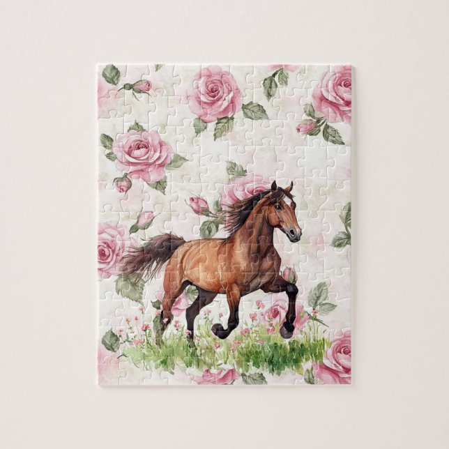 Quebra-cabeça Cavalo com Arco de Listras Rosa (Vertical)