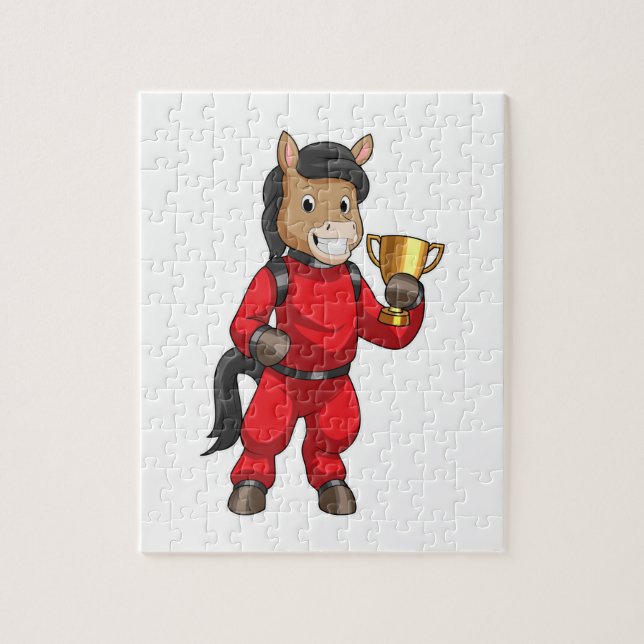 Quebra-cabeça Cavalo como campeão com troféu (Vertical)