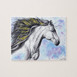 Quebra-cabeça Cavalo correndo Aquarela e Tinta Equina
