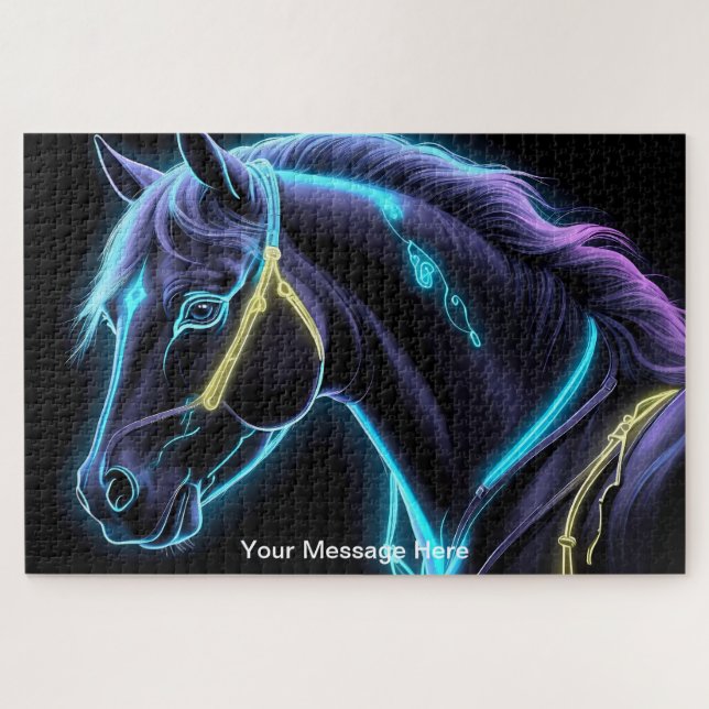 Quebra-cabeça Cavalo cósmico com cor neon vibrante (Horizontal)
