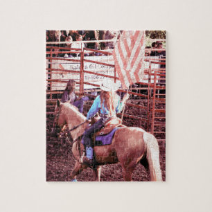 Quebra-cabeça Cavalo da bandeira americana do rodeio do Palomino