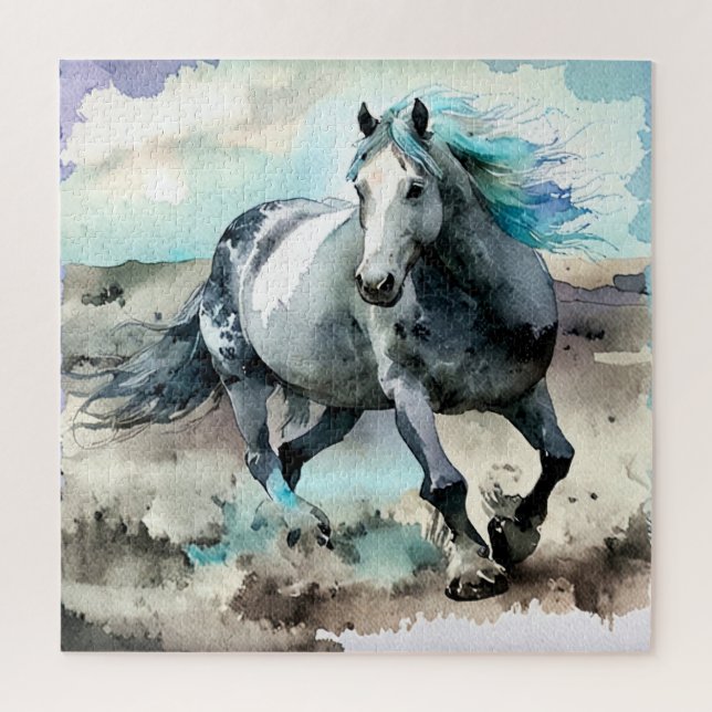 Quebra-cabeça Cavalo de Água Corroendo Aquarela  (Vertical)