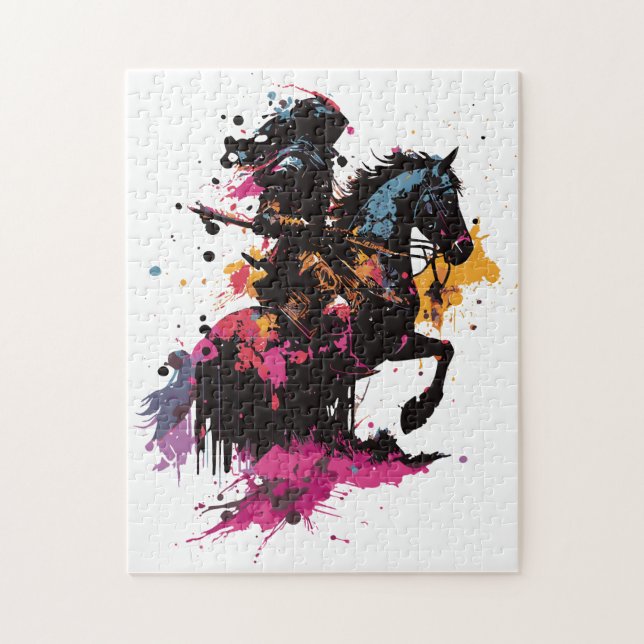 Quebra-cabeça Cavalo de cavalaria de guerra na aquarela (Vertical)