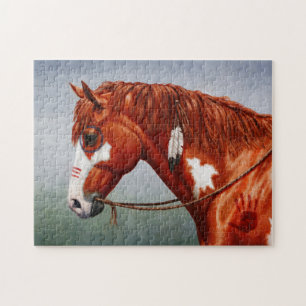 Quebra-cabeça Cavalo de guerra do Chestnut Pinto, Americano