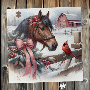 Quebra-cabeça Cavalo de Natal Castanho e Cardeal