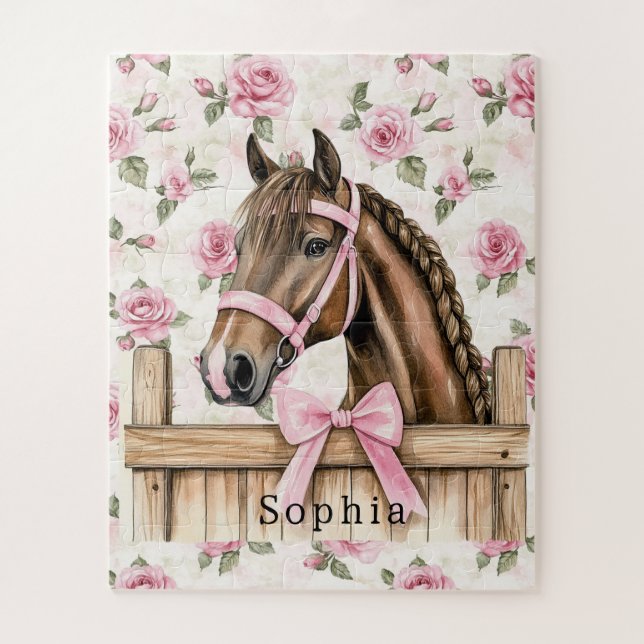 Quebra-cabeça Cavalo de Natal de Rosas Rosa Bonito (Vertical)