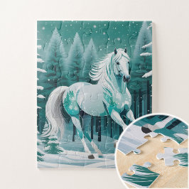 Quebra-cabeça Cavalo de Prata Verde na Floresta Encantada