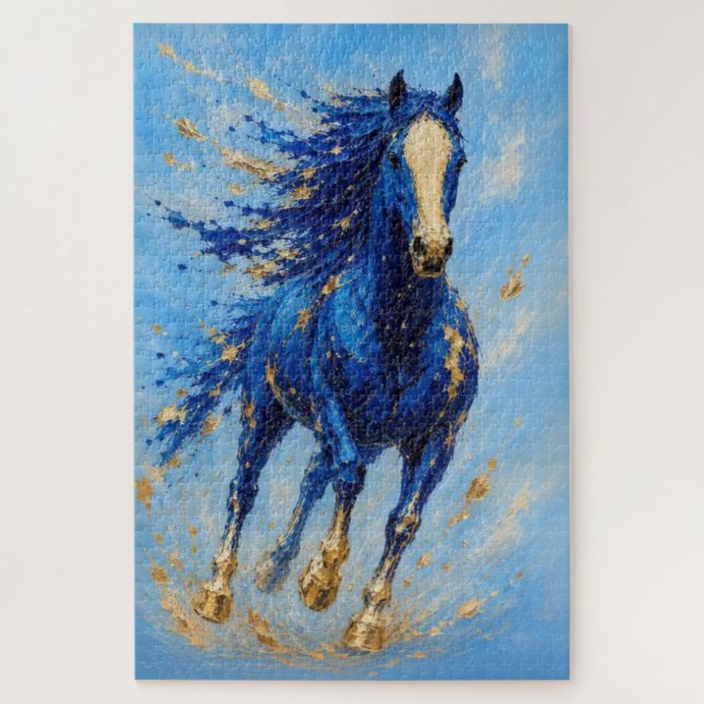 Quebra-cabeça Cavalo Dourado Azul Real Puzzle (Vertical)