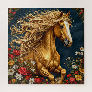 Quebra-cabeça Cavalo Dourado com Crina Fluindo