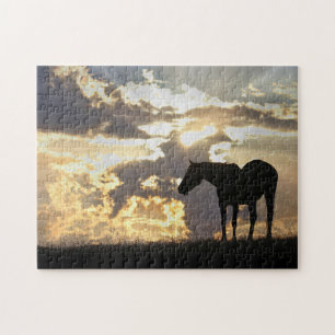 Quebra-cabeça Cavalo e Sol com Nuvens Lindo e Mudando